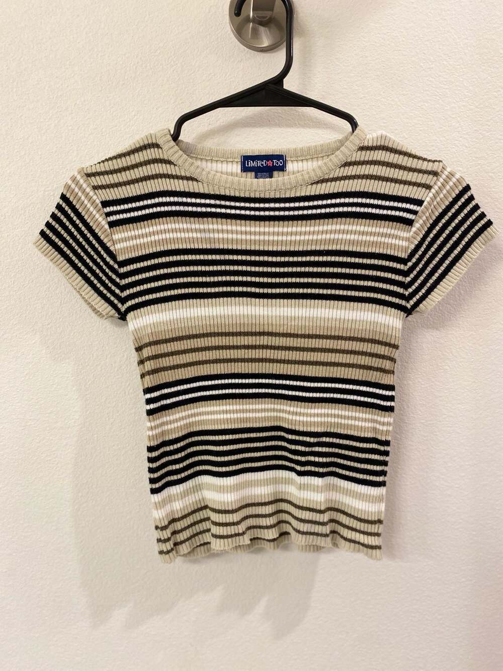 Limited Too Y2K Vintage Striped Ribbed Short Sleeve Crew Neck Tee